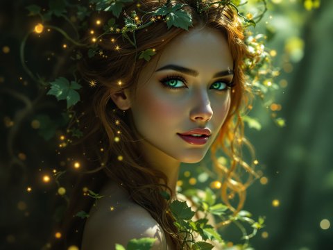 Enchanted Forest Nymph with Glowing Vines