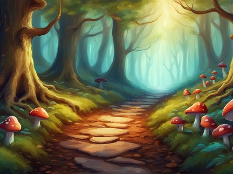 Enchanted Forest Path with Glowing Mushrooms