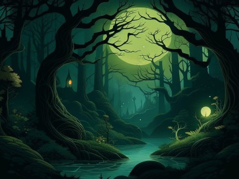 Enchanted Forest Under a Glowing Moon