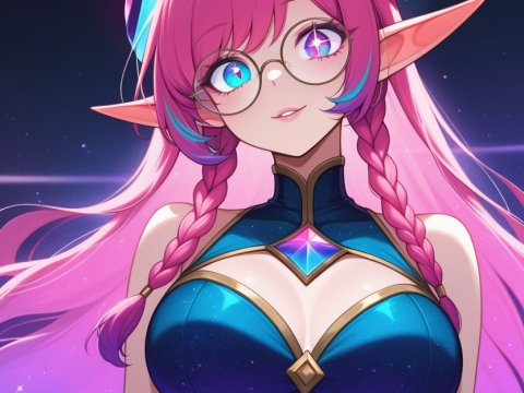 Enchanting Pink-Haired Elf with Cosmic Eyes