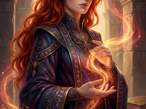 Enchanting Red-Haired Mage Casting Fire Magic
