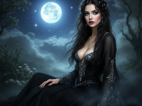 Enchanting Woman Under the Full Moon