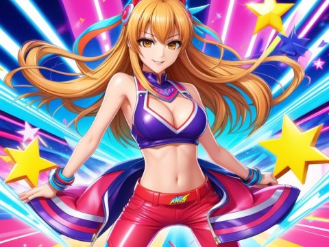 Energetic Anime Girl with Fox Ears and Colorful Stars