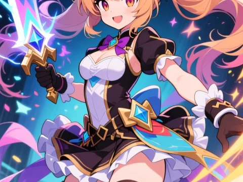 Energetic Anime Warrior Girl with Magical Sword