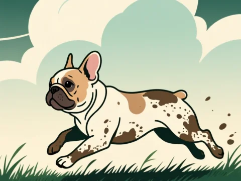 Energetic French Bulldog Running in a Stylized Landscape
