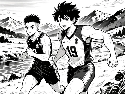 Energetic Manga Athletes Running Outdoors