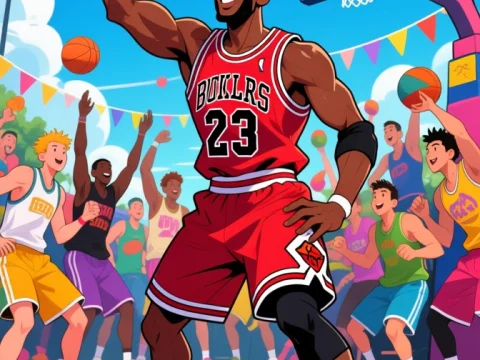 Energetic Street Basketball Game with Star Player