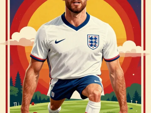 England Football Player in Retro World Cup Poster