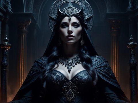Enigmatic Dark Queen in Gothic Throne Room