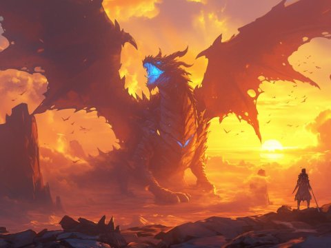 Epic Dragon Confrontation at Sunset