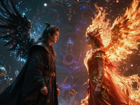 Epic Duel Between Fire and Darkness Sorcerers