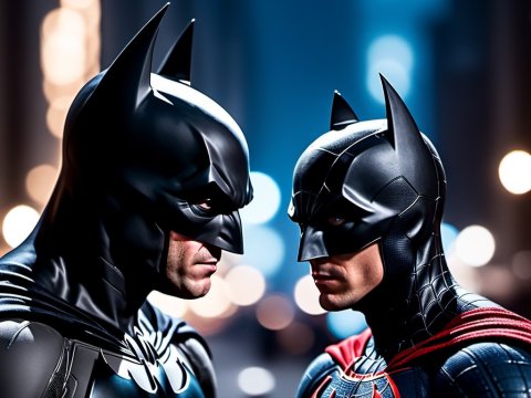 Epic Face-Off Between Two Batman Variants in Urban Night