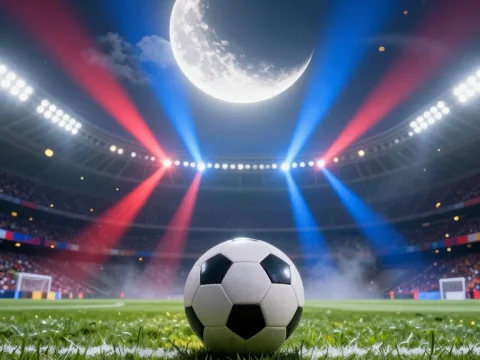 Epic Football Stadium Night with Moon and Spotlights