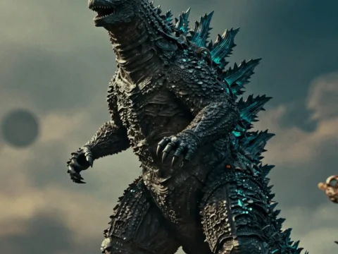 Epic Godzilla Monster with Glowing Blue Spikes