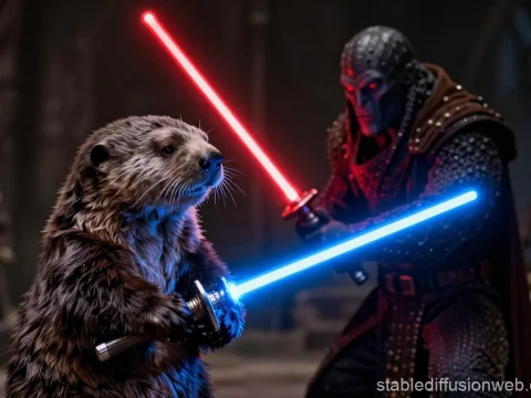Epic Jedi Otter vs Dark Warrior Duel with Lightsabers
