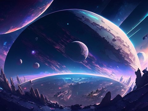 Epic Sci-Fi View of Multiple Planets and Moons