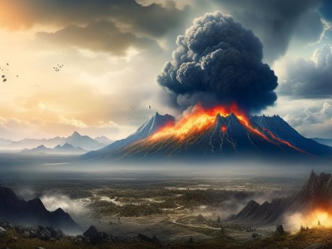 Epic Volcanic Eruption in a Fantasy Landscape