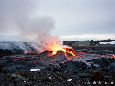 Erupting Hekla Volcano Near Research Station
