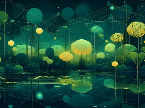 Ethereal Abstract Landscape with Floating Spheres