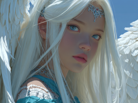 Ethereal Angel with Silver Tiara and White Wings