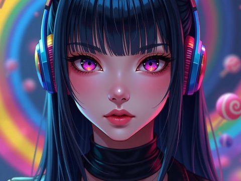 Ethereal Anime Woman with Vibrant Headphones