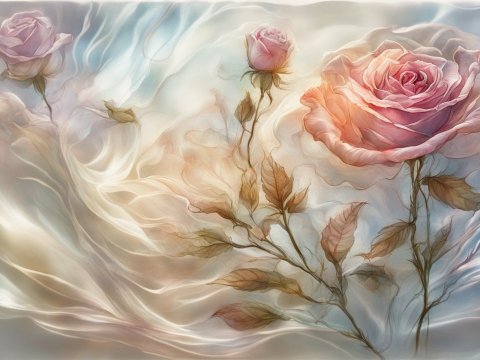 Ethereal Briar Wisp Roses in Soft Flowing Light