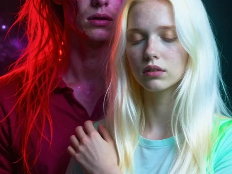 Ethereal Contrast of Light and Darkness in Cosmic Embrace