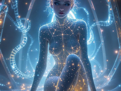 Ethereal Cosmic Woman in Futuristic Space