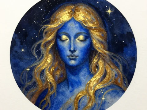 Ethereal Cosmic Woman with Golden Hair