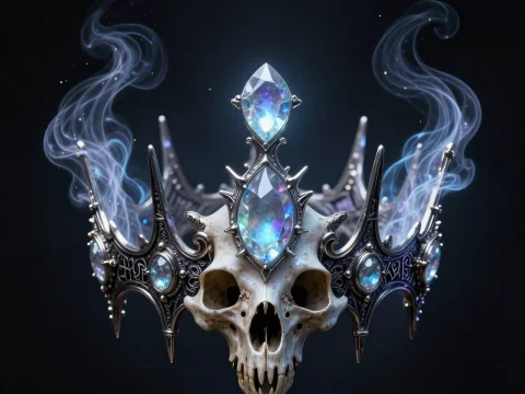 Ethereal Crown Adorned with Skull and Mystical Gems
