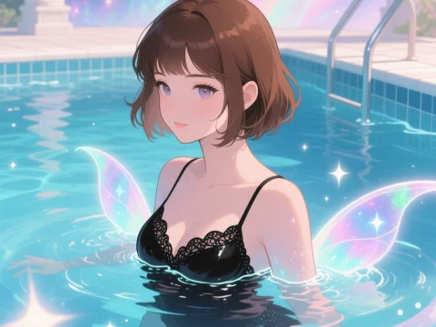 Ethereal Fairy in a Pool with Pastel Wings