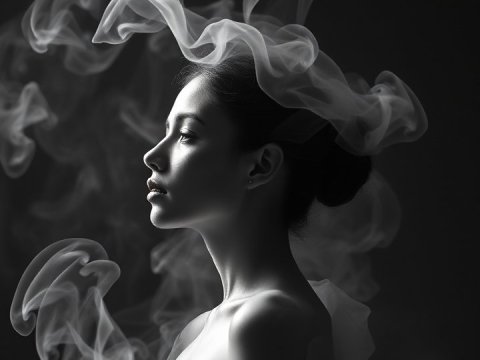 Ethereal Female Form Surrounded by Wisps of Smoke
