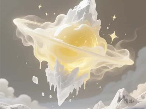 Ethereal Floating Crystal with Glowing Orb and Mist