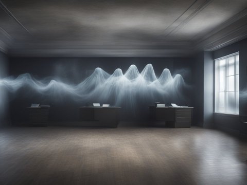 Ethereal Ghostly Figures in a Dimly Lit Office