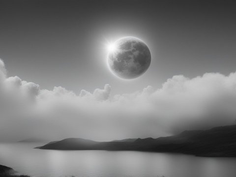 Ethereal Lunar Eclipse Over Misty Landscape