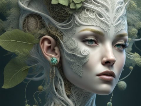 Ethereal Nature-Inspired Female Portrait in 3D Render