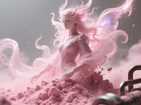 Ethereal Pink Fairy Emerging from Powder
