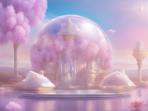Ethereal Pink Fantasy Temple in a Glass Dome