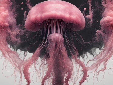 Ethereal Pink Jellyfish in Dark Waters