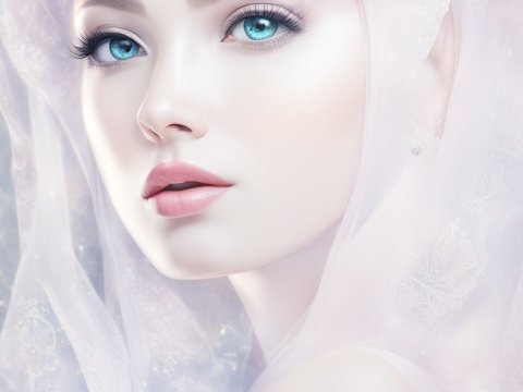 Ethereal Portrait of a Woman with Blue Eyes and Veil