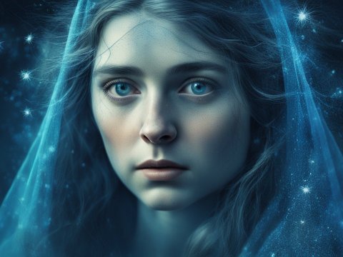 Ethereal Portrait of a Woman with Starry Veil