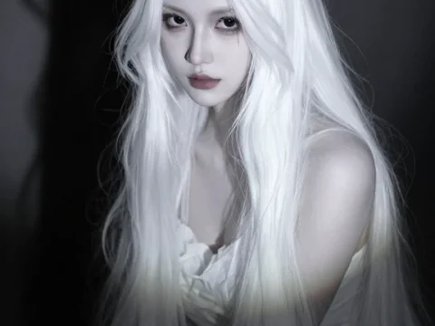 Ethereal Shadow Sorcerer with Long White Hair