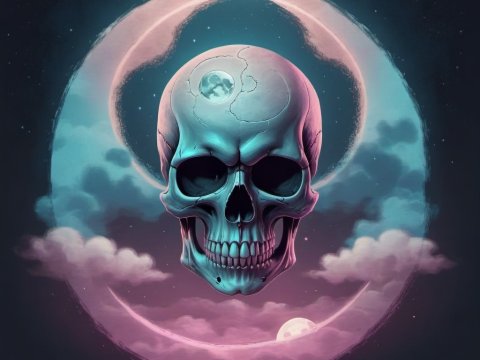 Ethereal Skull with Celestial Moon Halo