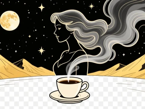 Ethereal Woman Formed by Coffee Steam Under Starry Night