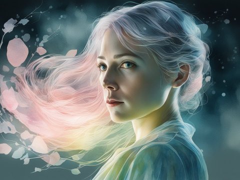 Ethereal Woman with Flowing Hair in Night Glow