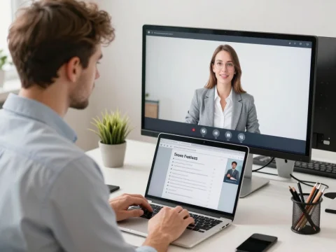 European Sales Manager in Video Conference Meeting