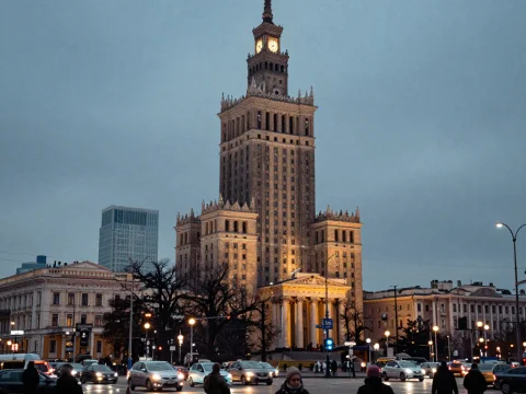 Evening View of the Palace of Culture and Science in Warsaw