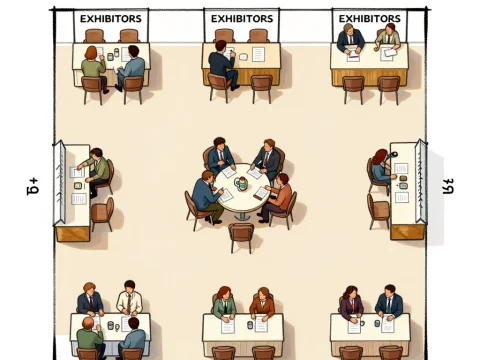 Exhibitor Floor Plan with Meeting Tables and Booths