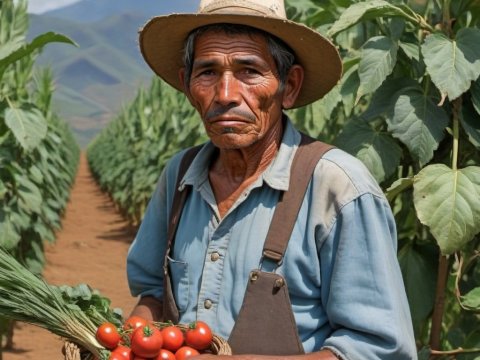 Experienced Farmer Holding Fresh Tomatoes in Field
