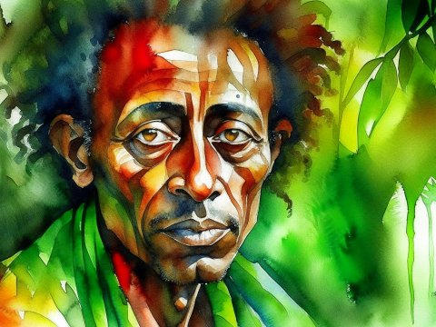 Expressive Watercolor Portrait of a Man with Vibrant Colors